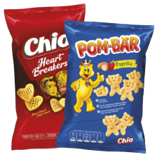 Chio pom-bär, heartbreakers, kettle cooked, mixplosions, oven baked chips, popcorn of popchips